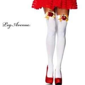 Leg Avenue White Over the Knee Socks Apple & Bow Detail Snow White Costume